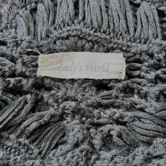 Womens Open Knit Coverup Beach Top Tunic XL Black Festival Goth Witchy Fairy - Picture 5 of 7